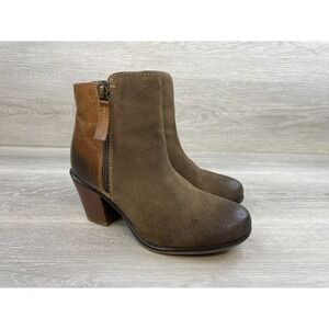 Roan Lina Women's Bootie Ankle Biker‎ Boot Side Zip Heeled Suede Leather 6 Brown
